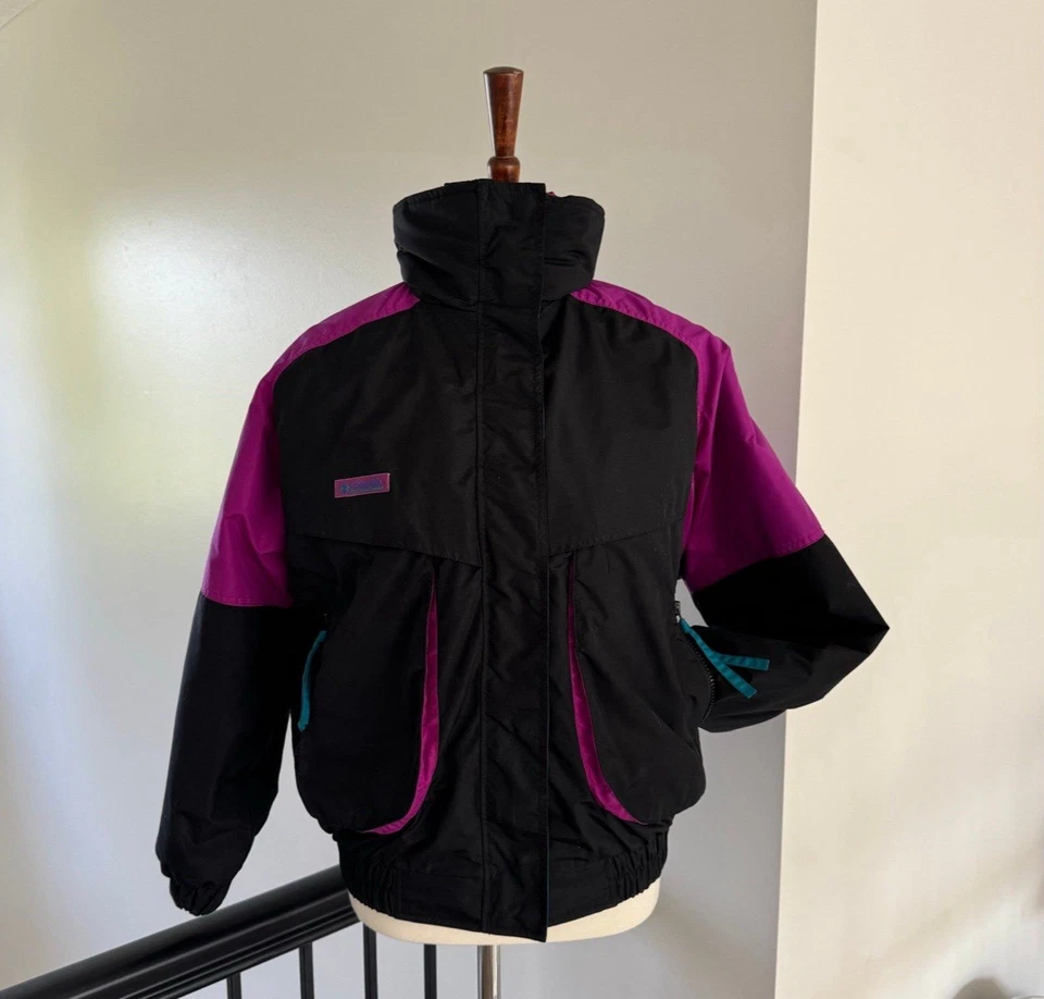 Vintage 90s Columbia Powder Keg 3 in 1 Ski Jacket Womens Sz M Black Purple Teal - Image 4 of 4