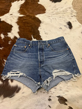 Levi's 501 Women's Blue Denim Cut Off Shorts High Rise 5-Pocket W30