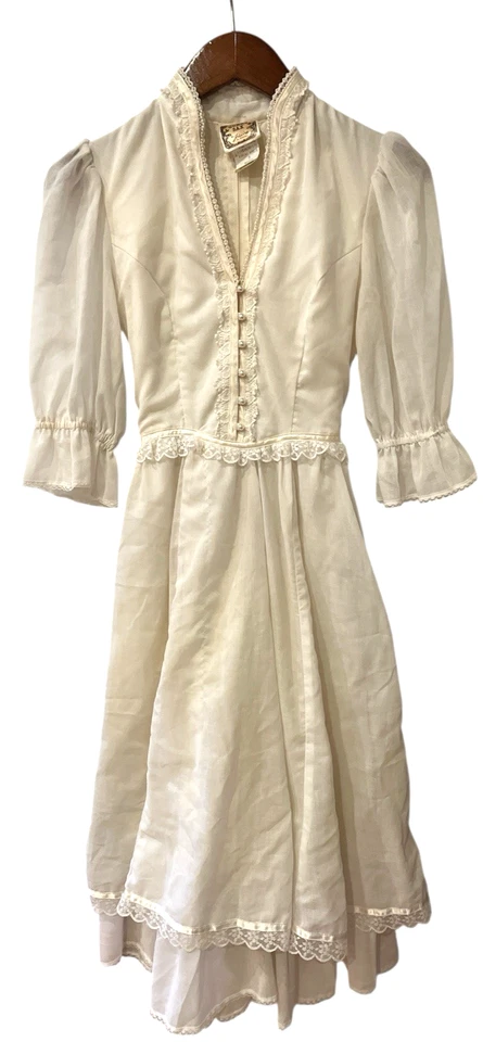 Gunne Sax Dress Women 5 Ivory Vintage Fit & Flare Prairie Cottage Hippie Boho - Image 2 of 4
