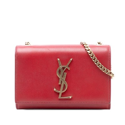 Saint Laurent Small Leather Monogram Kate Crossbody Pre-Loved Bag Red