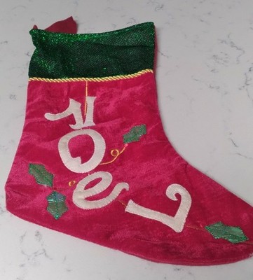 Vtg. Unusual Christmas Stocking Iridescent Sparkle Velvet Felt & Applique NOEL
