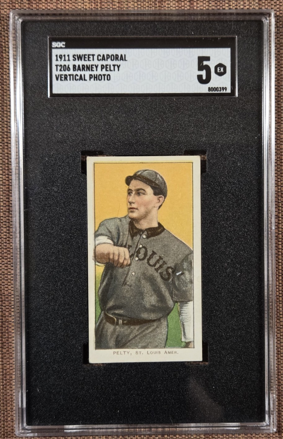1909 Sweet Caporal 350-460/42 T206 Barney Pelty Vert Browns Baseball Card SGC 5