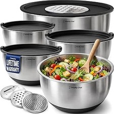 Priority Chef Stainless Steel Mixing Bowls with Lids Set, 3 Grater Attachments,