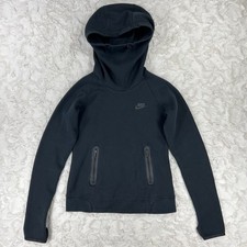 Nike Tech Fleece Funnel Hoodie Womens S Black Cowl Neck Zip Pockets Sporty Run