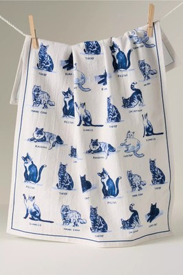 Anthropologie Molly Hatch Dish Towel Cats 100% Cotton 21'' x 28'' NWT