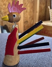 Vintage Wooden Rooster Pencil Holder MCM Japan Holds Bobblehead