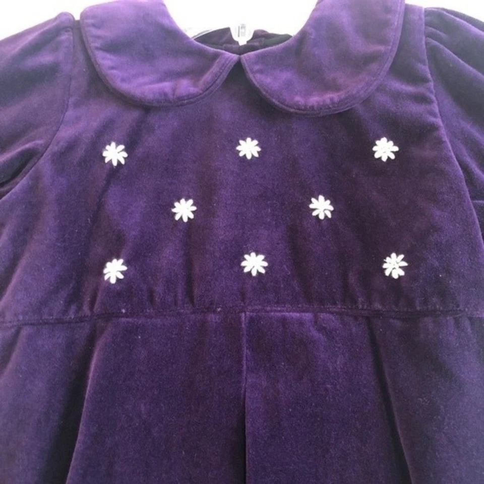 Vestido Formal Terciopelo Púrpura Talla 4 Flor Niña Fiesta Iglesia Ocasión Especial Foto 3 de 4