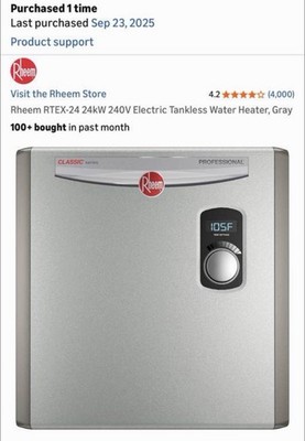 Rheem RTEX-24 24kW 240V Electric Tankless Water Heater, GrayNew never used