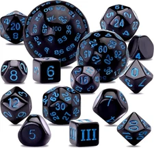 AUSTOR 15 Pieces Complete Polyhedral Dice Set D3-D100 Game Black & Blue 