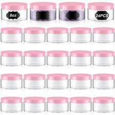 Dandat 24 Pcs 8 oz Plastic Jar Container with Lid and Label Refillable Empty Rou