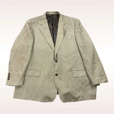 Oak Hill Blazer Men 50R Brown Linen Blend Herringbone 2-Button Double Vent Lined