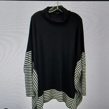 Doe & Rae L Women's Batwing Sleeve Pullover Cowl Neck Black & White Stripe...