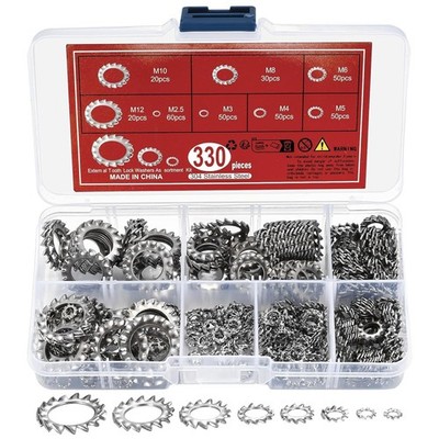 330 Arandelas Dentadas Externas Acero Inox M2.5-M12 Kit Surtido