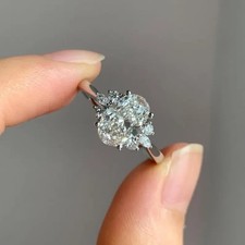 2CT Oval Moissanite Art Deco Women's Engagement Ring 14k White Gold Plated