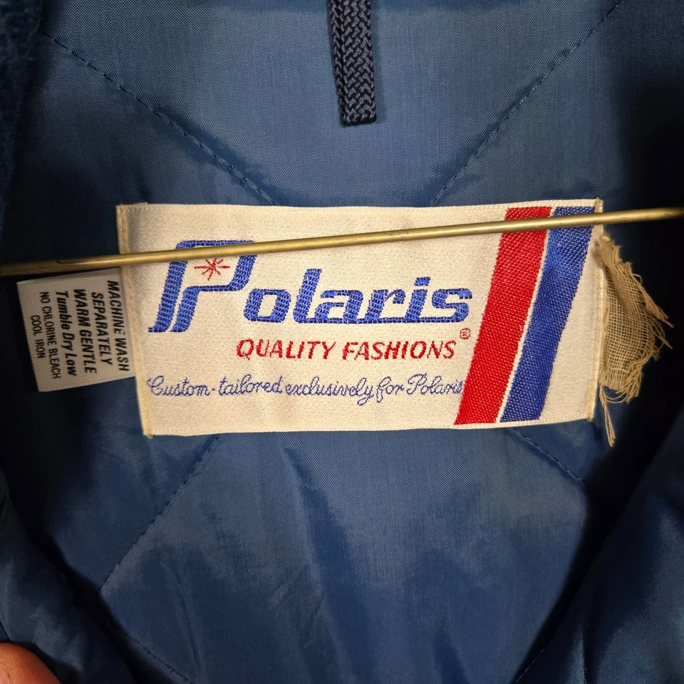 复古 Polaris 70 年代蓝色雪地摩托夹克外套成人 XL 被子衬里拉链口袋 — 第 3/4 张图片