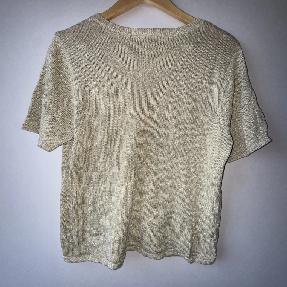 Vince Camuto Metallic Knit Sweater Top Medium Pale Sand Gold Shimmer Party NWOT - Image 2 of 4