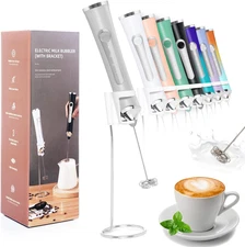 Rechargeable Milk Frother Handheld for Coffee,3 Speeds Frother Wand with Stand, 