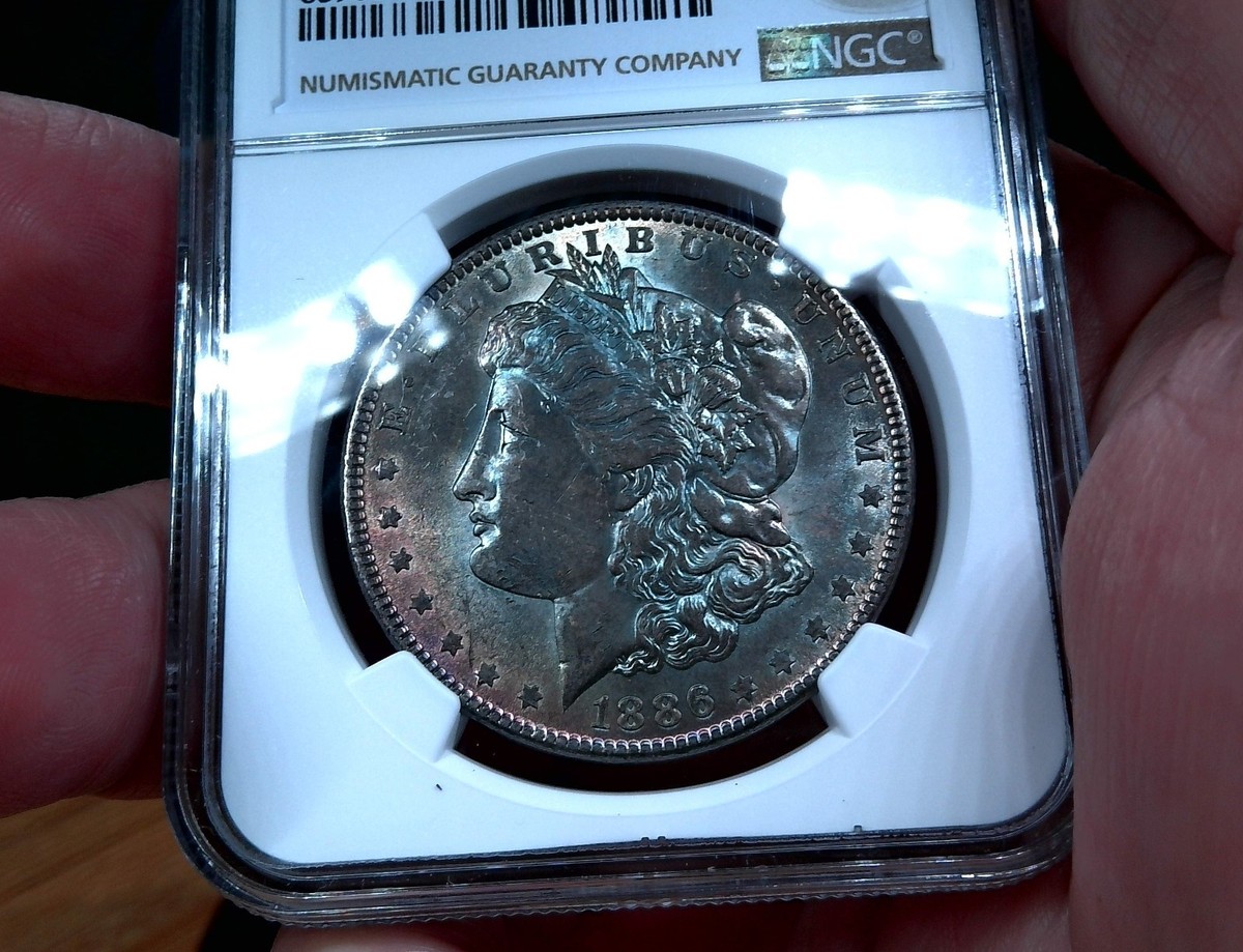 1886 Morgan Dollar $1 - NGC MS63 - BLUE & Rose Obv - Blazing BLUE