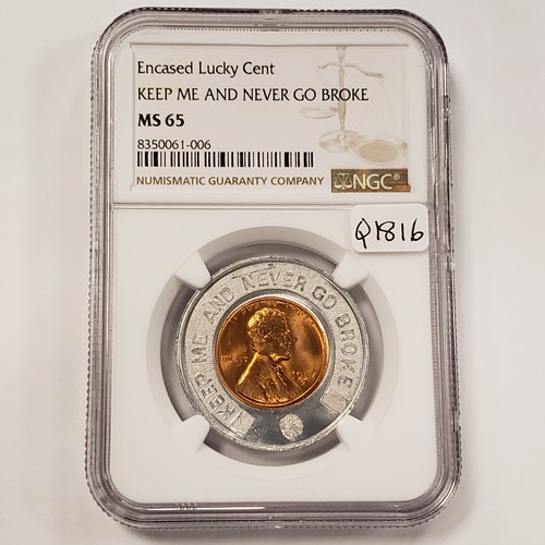 Encased Lucky Cent 1957-D 1c Lincoln Wheat Cent - NGC MS 65 - SKU-Q1816