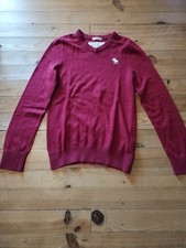 Abercrombie & Fitch Pull Col Rond Bordeaux Coton Cachemire Logo Homme M