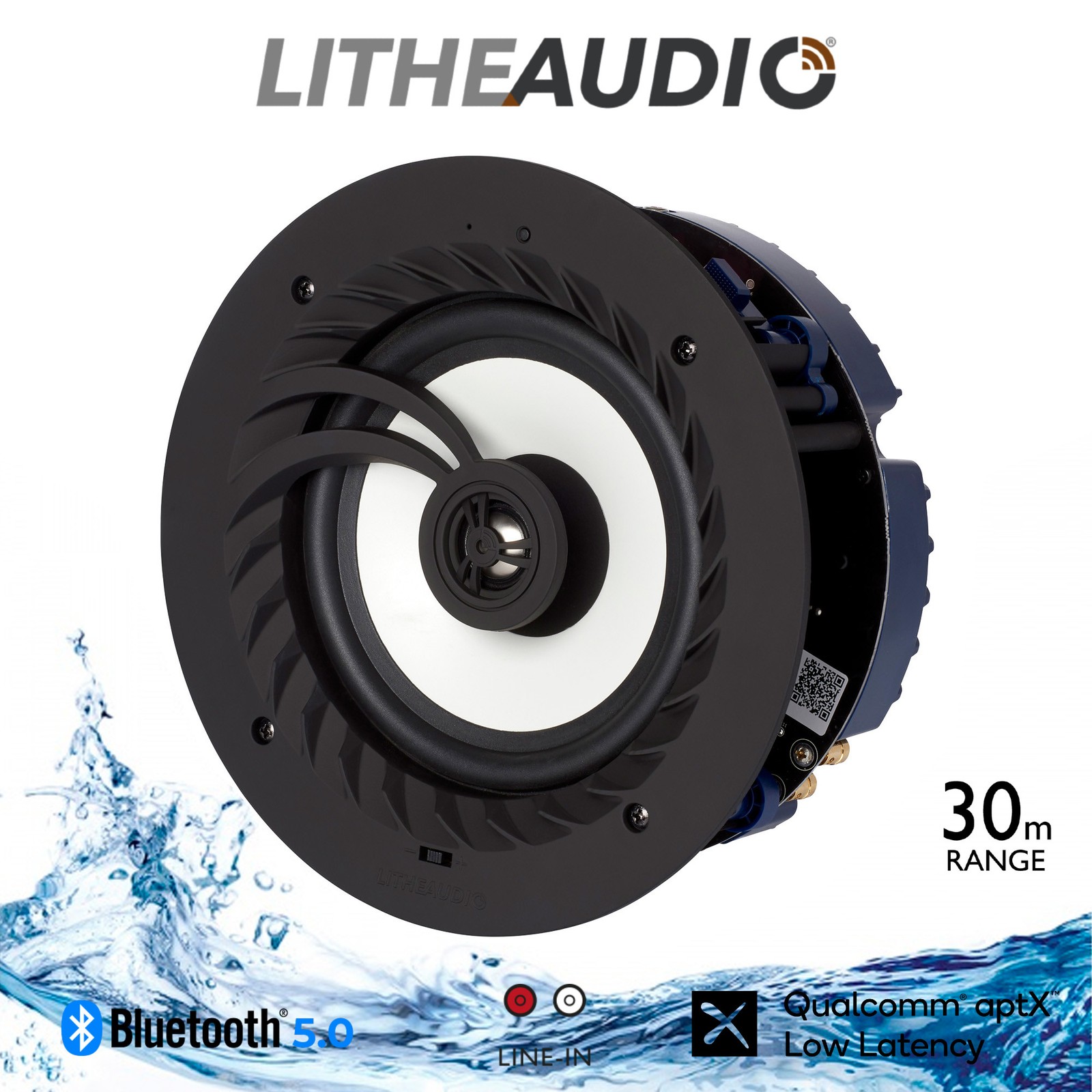 Lithe Audio 6.5"" Wireless Bluetooth IP44 Bathroom Ceiling Speaker Single 03210