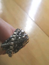 Silver Toned Statement Ring With A Layered Ch...