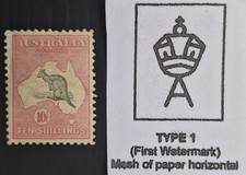1913 Australia 10/- Grey&Pink Kangaroo stamp 1st WMK Mint Broken Coast $2000+
