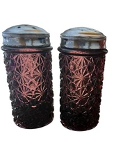 L G Wright  Amethyst Manganese Glass Daisy and Button Salt & Pepper Shaker Set