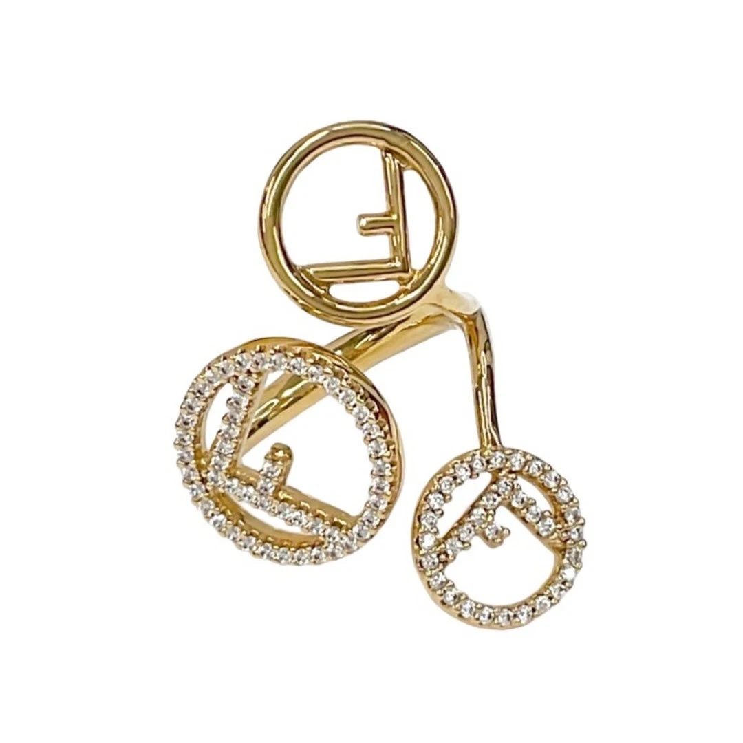Anello FENDI F is logo strass oro usato0
