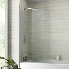 Bathroom Bath Shower Screen Square Modern Over Chrome 800mm Reversible 6mm Glass
