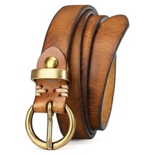 Womens Genuine Leather Belts for Jeans Pants Trendy Vintage Thin Leather Belt...
