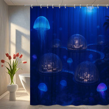 Underwater Jellyfish Shower Curtain for Bathroom Decor