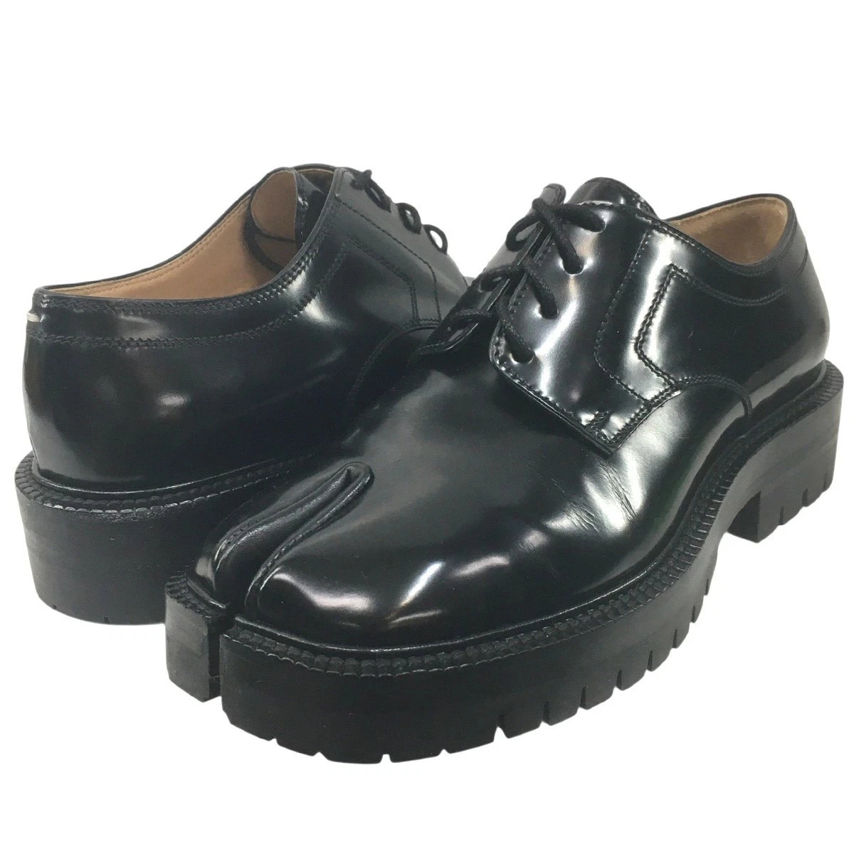 Maison Margiela 22 Tabi Tabis Crepe Sole Lace Up Leather Shoes Black 3 GY010