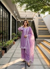 New Launch Lavender Mal Chanderi Kurta Palazzo With Dupatta For Wedding Wear
