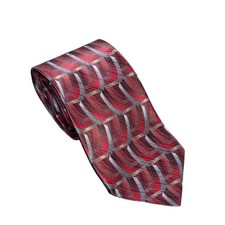 Vintage Stafford Geometric Abstract Silk Tie Men's Red Burgundy Silver USA Made