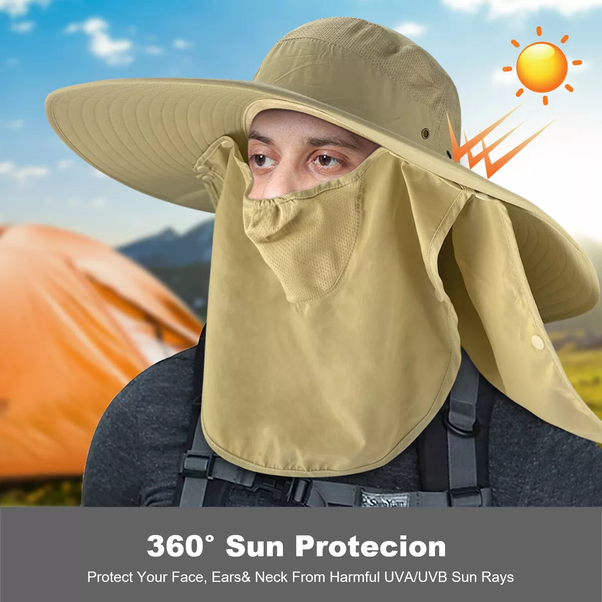 Hiking Fishing Wide Brim Hat Outdoor Sport Sun Protection Neck Face Flap  Cap Hot