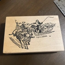 Stampa Rosa Santa Christmas Wood Mounted Rubber Stamp Sleigh Reindeer