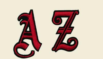 1'' Old English Embroidered Red Patch Pick Letters Iron On or Sew On 