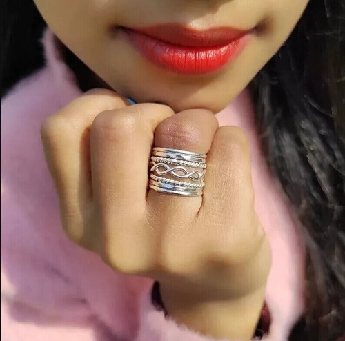 Solid 925 Sterling Silver Set Of Seven Band Ring Statement Handmade RingAll Size - 第 6/8 張圖片