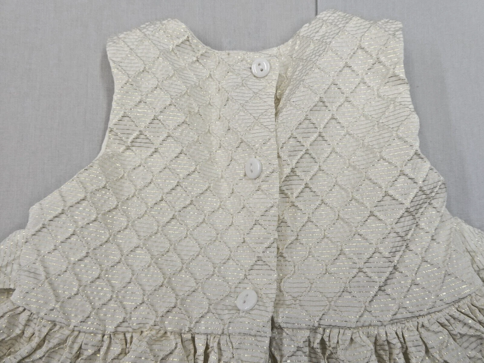 OFF WHITE Abito bambina biscotti bianco oro glitter fiocco bottoni cravatta 18 m macchia