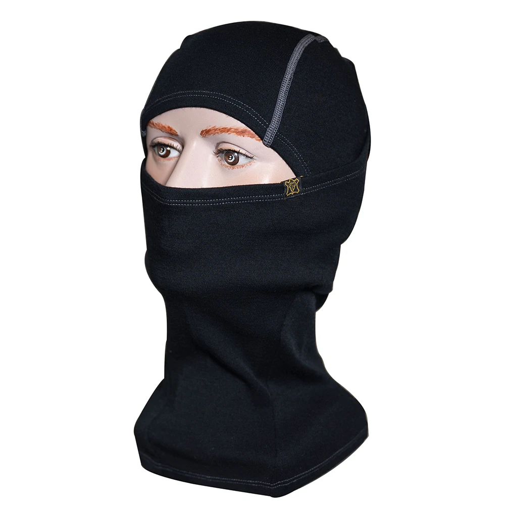 100% Merino Wool Balaclava Thermal Face Ski Mask - Warm Breathable Black