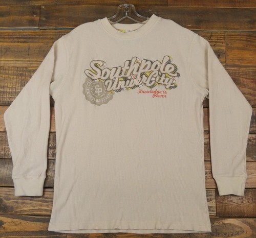 Vintage SOUTHPOLE Knowledge is Power Langarm Beige Thermo Shirt Gr. L - Bild 1 von 6