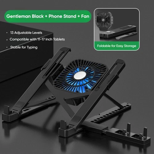 Foldable Desk Tablet Mount Bracket Cooler Fan Stand  for 11-17 inch