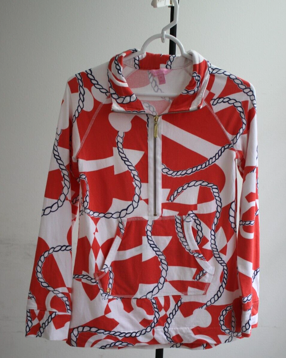 Lilly Pulitzer XS Pullover Tango Orange White Rope Booze Cruise