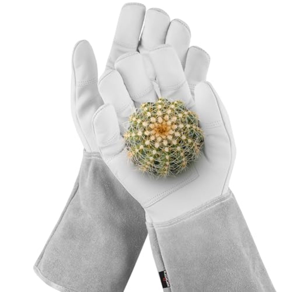NoCry Long Leather Gardening Gloves for Women and Men; Near Thorn Proof for Cact