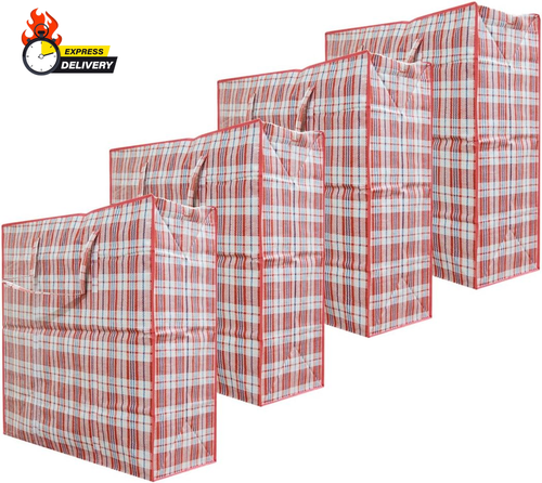 Set of 4 Extra-Large Plastic Checkered Storage Laundry Shopping Bags W. Zipper & - Picture 2 of 12