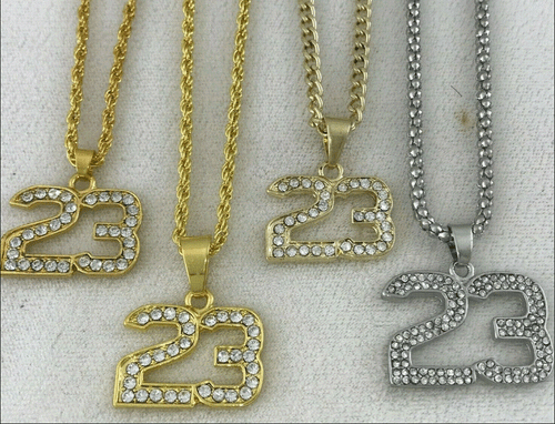 14k Hip Hop Iced Bling Nummer #23 Air Jumpman Basketball Anhänger Kette Halskette - Bild 1 von 46