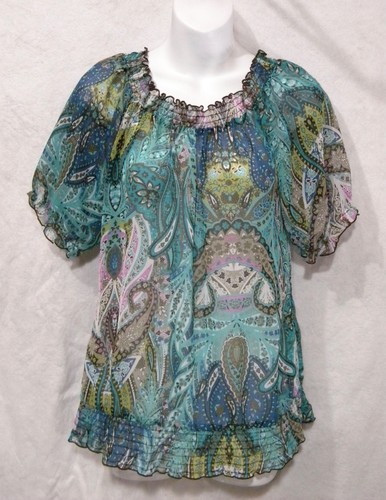 BCX Size M Sheer Paisley Top Blouse