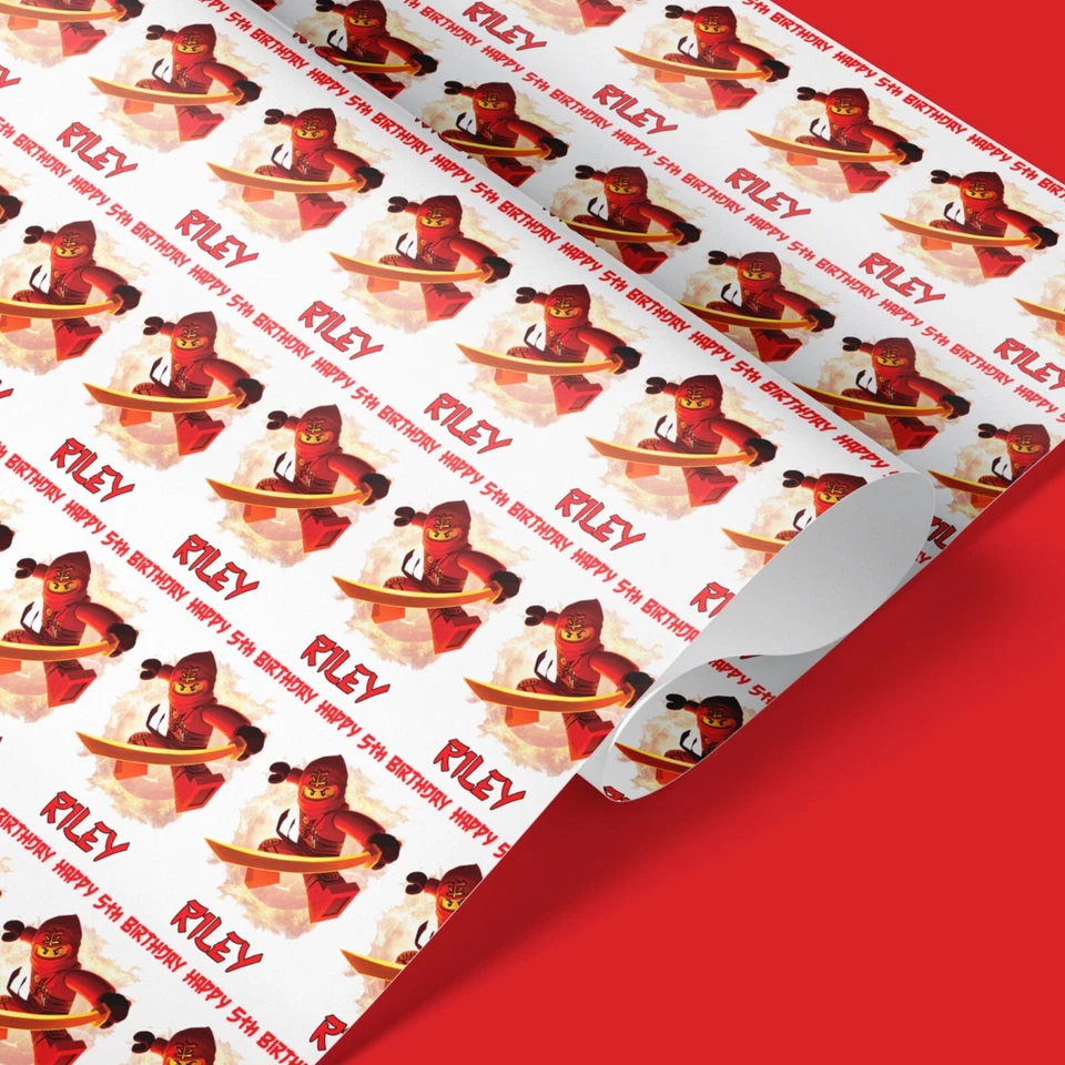 Personalised Ninjago Wrapping Paper Kai Theme – Kids Birthday Gift Wrap 61cm - Image 3 of 4