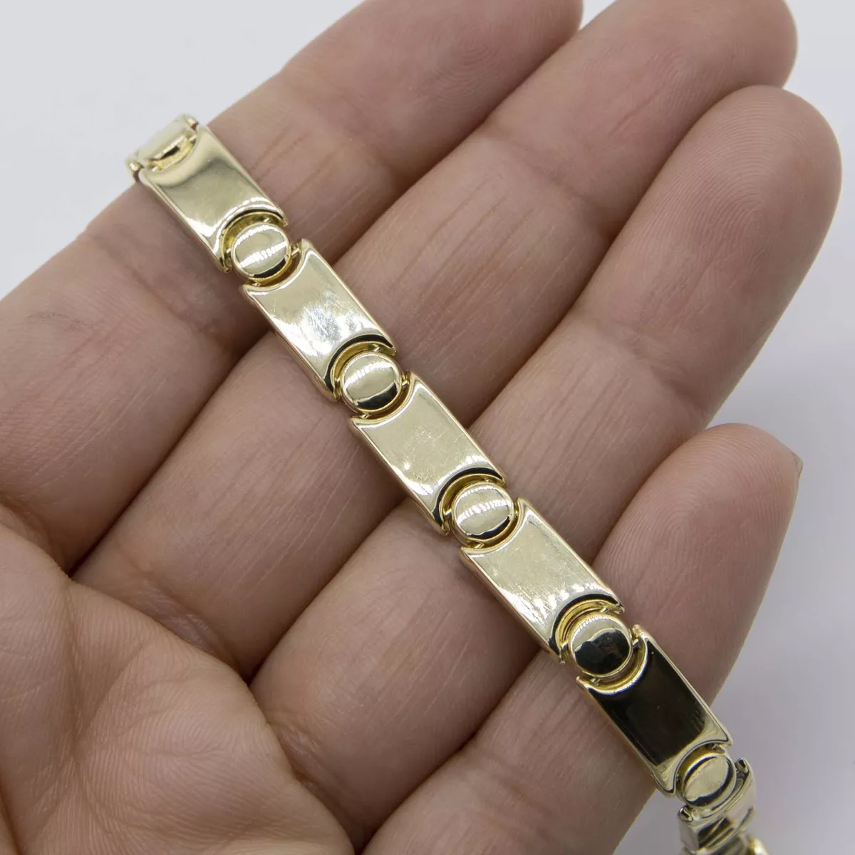 7.5mm Reversible Screw Link Design Bracelet Real 14K Tri Color Gold 7.5